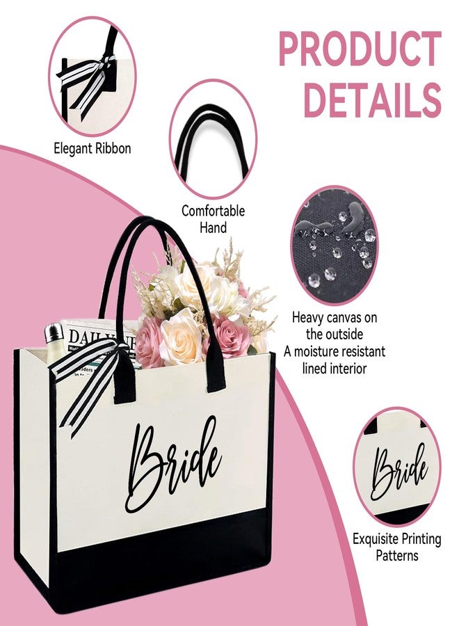 TrophyToast Bride Canvas Tote Bag for Bride, Bridal Shower Gifts, Bachelorette Party Decoration, Engagement, Honeymoon, Wedding Bag Tote with Pocket and Snap Button Closure - Image 2
